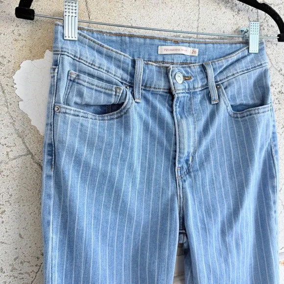Levis 721 Jeans High Rise Skinny Railroad Stripe Light Wash Denim Womens 26 - Picture 3 of 8